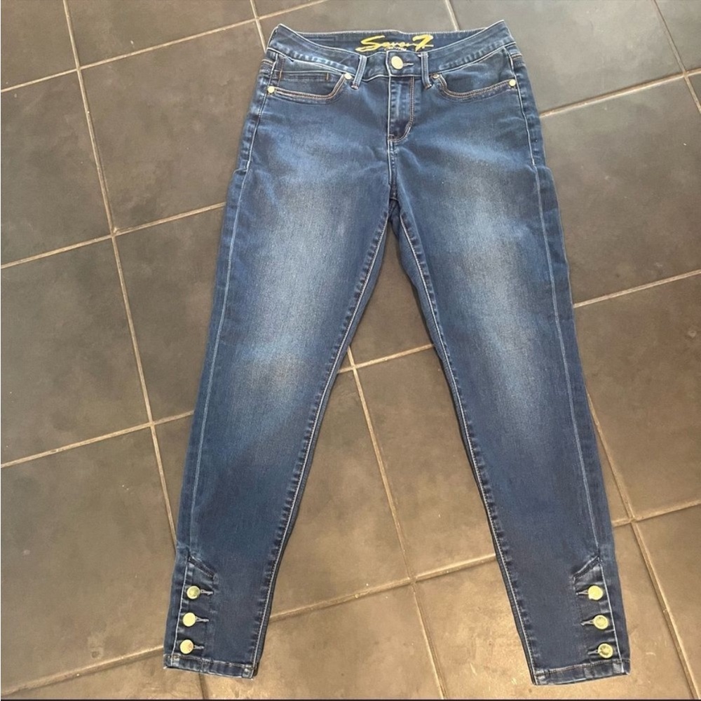 SEVEN7 Medium Wash Straight Leg Jeans with Button Hem - Picture 1 of 5